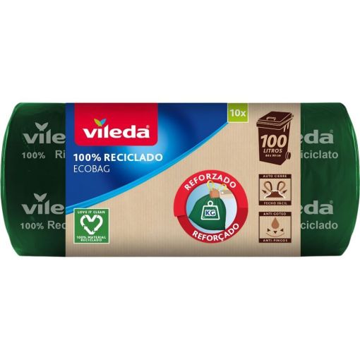 Vileda Bolsa De Basura Ecobag 100 Litros Bolsa de basura con autocierre y sistema antigoteo para resistencia máxima 84x90 cm 10 uds