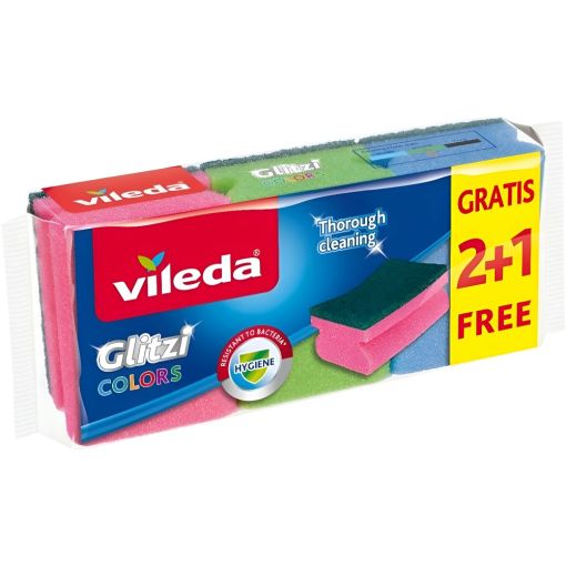 Vileda Estropajo Salvau&ntilde;as Glitzi Colors Formato Especial Estropajo de m&aacute;xima eficacia resistente a las bacterias 3 uds