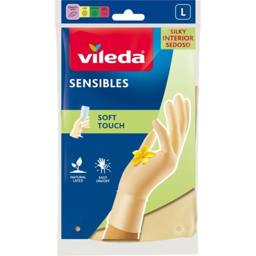 Vileda Guantes Sensibles Talla L Guantes de l&aacute;tex satinados ofrecen m&aacute;xima sensibilidad y agarre con aroma a vainilla