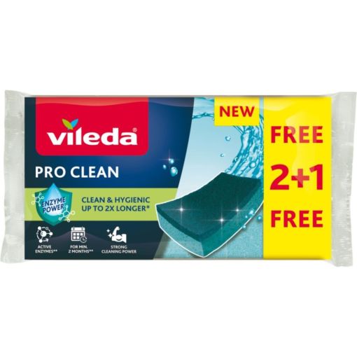 Vileda Estropajo Pro Clean Formato Especial Estropajo de fibra elimina eficazmente las manchas y grasa de todo tipo de superficies 3 uds