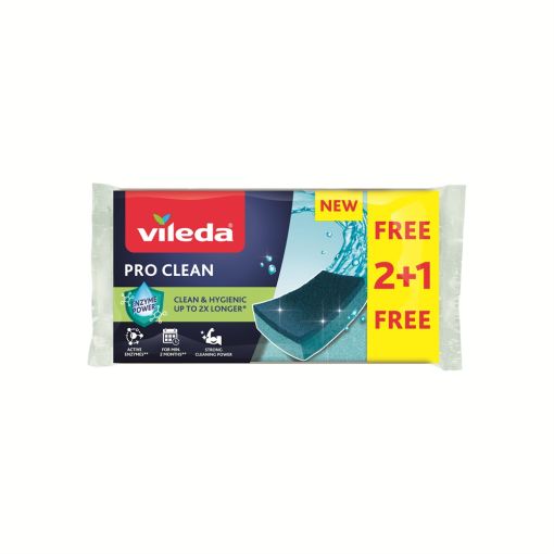 Vileda Estropajo Pro Clean Formato Especial Estropajo de fibra elimina eficazmente las manchas y grasa de todo tipo de superficies 3 uds