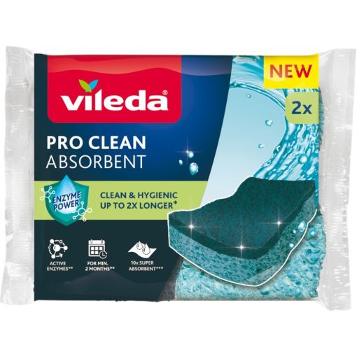 Vileda Estropajo Pro Clean Absorbent Estropajo de viscosa elimina eficazmente manchas y grasa de todo tipo de superficies 2 uds