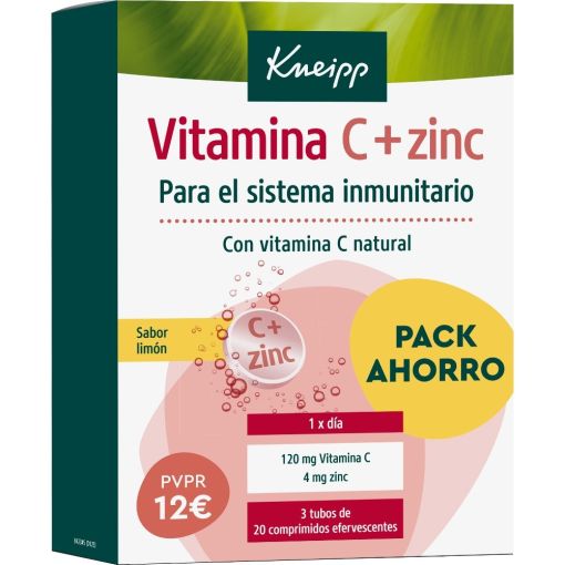 Kneipp Vitamina C+Zinc Complemento Alimenticio Pack Ahorro Complemento alimenticio ayuda a reforzar el sistema inmunitario con sabor lim&oacute;n 3x20 uds
