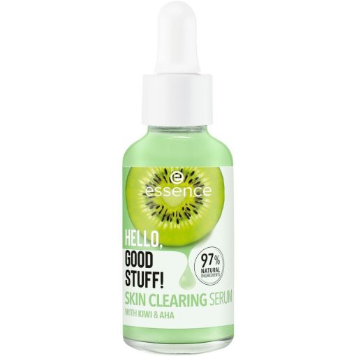 Essence Hello, Good Stuff! Skin Clearing Serum S&eacute;rum vegano ofrece una exfoliaci&oacute;n suave con aha agua de kiwi y pantenol 30 ml