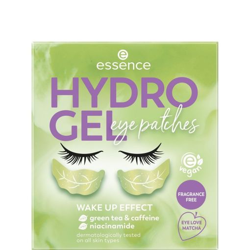 Essence Wake Up Effect Hydro Gel Eye Patches Parches para el contorno de ojos aportan frescura y vitalidad con extracto de t&eacute; verde cafe&iacute;na y niacinamida