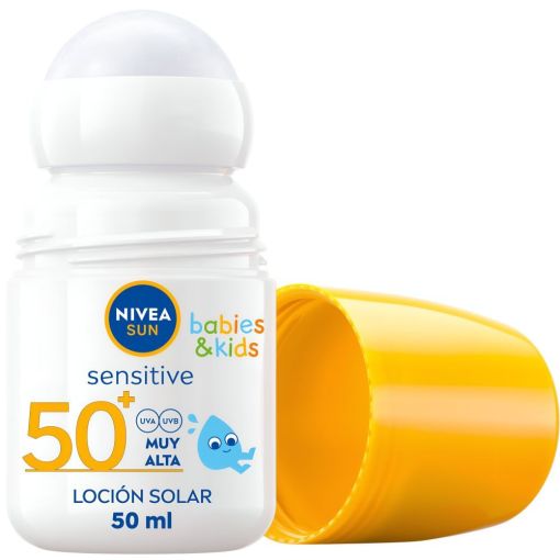 Nivea Sun Babies & Kids Sensitive Loci&oacute;n Solar Roll-On Spf 50+ Protector solar infantil extraresistente al agua aplicaci&oacute;n r&aacute;pida sencilla y divertida 50 ml