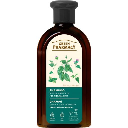 Green Pharmacy Ortiga Y Aceite De Bardana Champú Champú fortalecedor previene la pérdida del cabello volviéndolo más sano y brillante 350 ml