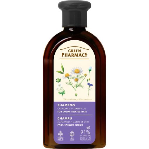 Green Pharmacy Manzanilla Y Aceite De Lino Champú Champú vegano hidratante regenerador y fortalecedor ofrece brillo para cabello teñido 350 ml