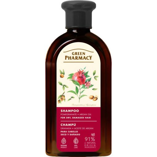 Green Pharmacy Aceite De Argán Y Granada Champú Champú fortalece regenera y calma las irritaciones y picores para cabello seco apagado o dañado 350 ml