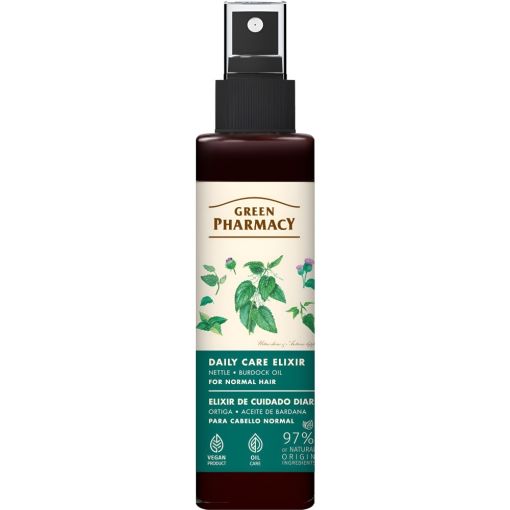 Green Pharmacy Ortiga Y Aceite De Bardana Elixir De Cuidado Diario Elixir capilar hidrata y nutre preservando el brillo natural para cabello normal 150 ml
