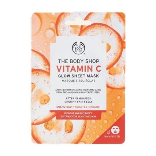 The Body Shop Vitamin C Glow Sheet Mask Energised Hydrated-Radiant Mascarilla facial de tejido monodosis con vitamina c piel luminosa e hidratada en 15 minutos