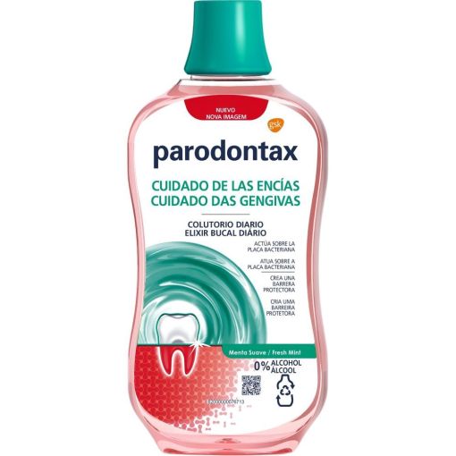 Parodontax Cuidado De Las Enc&iacute;as Colutorio Diario Menta Suave Enjuage bucal cuidado activo de enc&iacute;as y dientes 0% alcohol 500 ml
