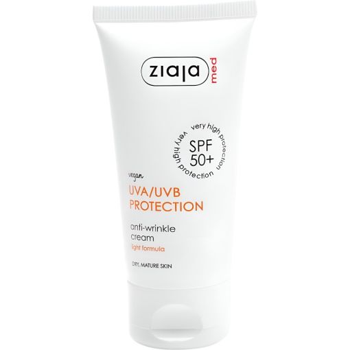 Ziaja Med Crema Facial Antiarrugas Spf 50+ Crema vegana antiarrugas hidrata suaviza y previene quemaduras solares y decoloraci&oacute;n de la piel 50 ml