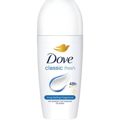 Dove Classic Desodorante Roll-On Desodorante invisible antitranspirable con fragancia neutra y suave 48 horas 50 ml