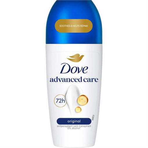 Dove Advanced Care Original Desodorante Roll-On Desodorante antitranspirante 0% alcohol protege tus axilas durante 72 horas 50 ml
