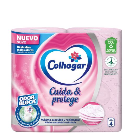 Colhogar Papel Higi&eacute;nico Cuida & Protege Papel higi&eacute;nico de 3 capas suave y resistente neutraliza malos olores 4 uds
