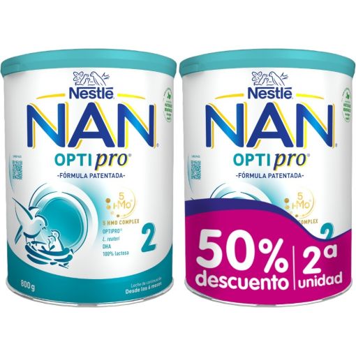 Nestle Nan Optipro 2 Leche De Continuaci&oacute;n Duplo Formato Especial Leche de continuaci&oacute;n sin aceite de palma crece sano y fuerte a partir de 6 meses 2x800 gr