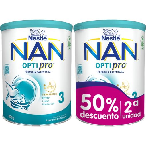 Nestle Leche De Crecimiento Nan Optipro 3 Duplo Formato Especial Leche en polvo alimenta las bacterias buenas para una microbiota sana a partir de 12 meses 2x800 gr