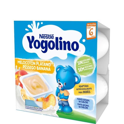 Nestle Yogolino Postre L&aacute;cteo Melocot&oacute;n Pl&aacute;tano Postre l&aacute;cteo sin gluten cubre las necesidades nutricionales de los m&aacute;s peque&ntilde;os a partir de 8 meses 4x100 gr