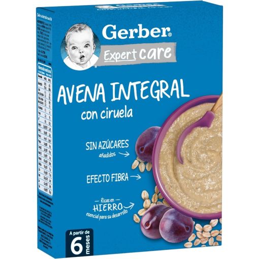 Gerber Expert Care Papilla Avena Integral Con Ciruela Papilla de cereales en polvo sin azúcares añadidos adaptada a determinadas necesidades a partir de 6 meses 250 gr