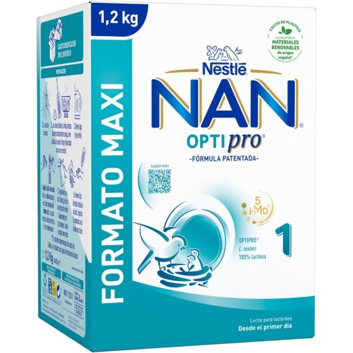 Nestle Leche Para Lactantes Nan Optipro 1 Formato Maxi Leche en polvo sin az&uacute;cares a&ntilde;adidos ni aceite de palma a partir del primer d&iacute;a 1200 gr