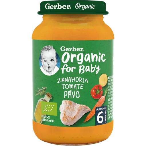 Gerber Organic For Baby Tarrito Zanahoria Tomate Y Pavo Tarrito ecológico con perfecta combinación de ingredientes a partir de 6 meses 190 gr