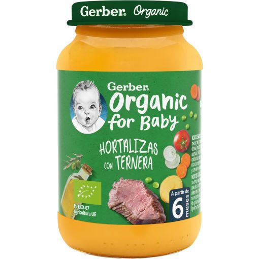Gerber Organic For Baby Tarrito Hortalizas Con Ternera Tarrito ecológico con perfecta combinación de ingredientes a partir de 6 meses 190 gr