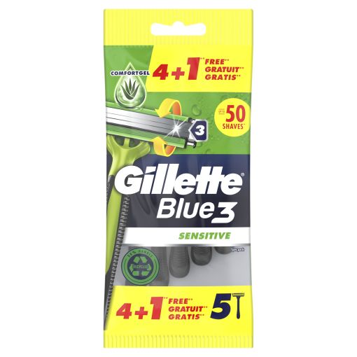 Gillette Blue 3 Sensitive Maquinilla De Afeitar Formato Especial Maquinilla de afeitar desechable afeitado más suave 5 uds