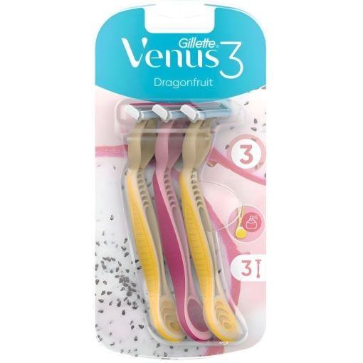 Gillette Venus 3 Dragonfruit Maquinilla De Afeitar Maquinilla de afeitar desechable con banda lubricante y 3 hojas curvadas para depilación apurada 3 uds