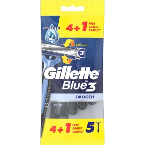 Gillette Blue 3 Smooth Maquinilla De Afeitar Formato Especial Maquinilla de afeitar desechable con banda lubricante para un deslizamiento suave y afeitado c&oacute;modo 5 uds