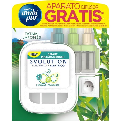 Ambipur Ambientador 3volution Tatami Japon&eacute;s Recambio+Aparato Gratis Ambientador el&eacute;ctrico para hogar combate los malos olores hasta 90 d&igrave;as 21 ml