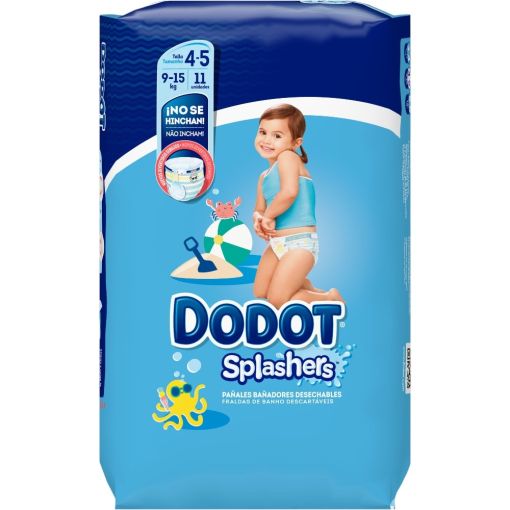 Dodot Splashers Ba&ntilde;adores Desechables 9-15 Kg Talla 4-5 Ba&ntilde;ador desechable con ajuste total 360&ordm; perfecto para que tu beb&eacute; disfrute en la playa o piscina 11 uds