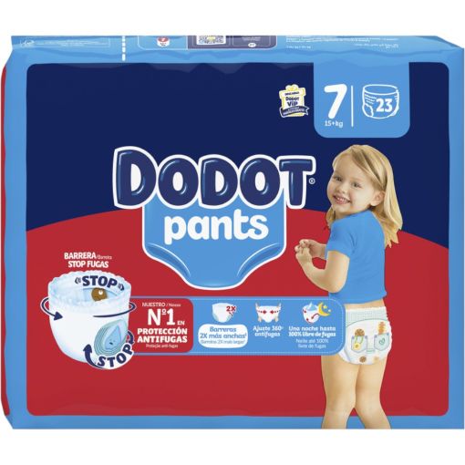 Dodot Pants Pañal-Braguita +15 Kg Talla 7 Pants antifugas ultraabsorbente con cintura elástica y ajuste 350º  hasta 12 horas de protección 23 uds