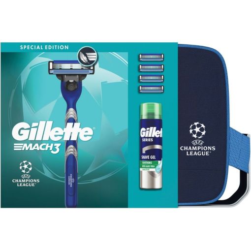Gillette Champions League Mach 3 Neceser Set para afeitado apurado de larga duraci&oacute;n