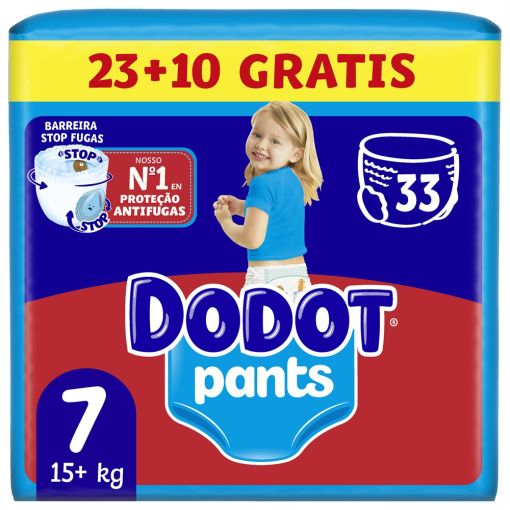 Dodot Pants Pa&ntilde;al-Braguita +15 Kg Talla 7 Formato Especial Pants antifugas ultraabsorbente con cintura el&aacute;stica y ajuste 350&ordm;  hasta 12 horas de protecci&oacute;n 33 uds