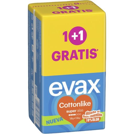 Evax Compresas Cottonlike Super Alas Formato Especial Compresas super con alas si&eacute;ntete limpia y sin rastro de olor 28 uds