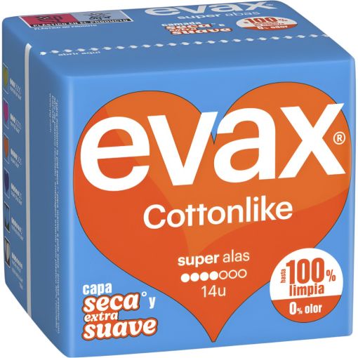 Evax Compresas Cottonlike Super Alas Compresas super con alas siéntete limpia y sin rastro de olor 14 uds