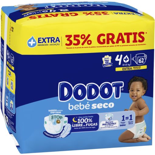 Dodot Bebe Extra Seco Pa&ntilde;al talla 4 de 10-15 kgs 62 ud