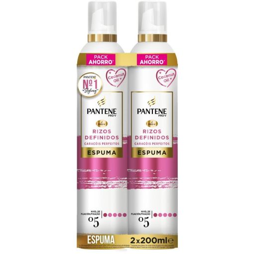 Pantene Pro-V Rizos Definidos Espuma Nº05  Duplo Pack Ahorro Espuma capilar nutritiva con protección del calor para uno rizos definidos 2x200 ml