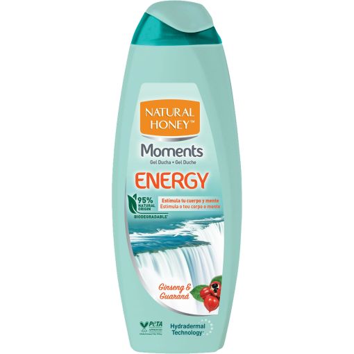 Natural Honey Moments Energy Gel De Ducha Gel de ducha biodegradable estimula tu cuerpo y mente con ginseng y guaran&aacute; 600 ml