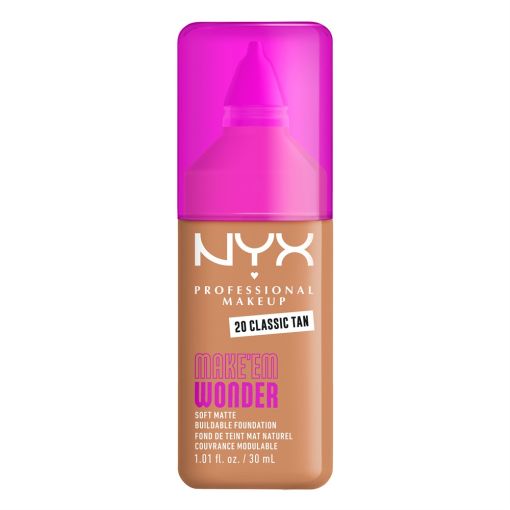 Nyx Professional Makeup Make'Em Wonder Soft Matte Buildable Foundation Base de maquillaje vegana de cobertura modulable ofrece hidrataci&oacute;n instant&aacute;nea y acabado mate 24 horas