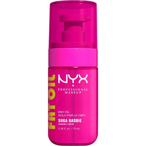 Nyx Professional Makeup Fat Oil Suga Baddie Body Oil Aceite corporal brillante hidrata hasta 24 horas ofreciendo un acabado radiante y jugoso con aroma a caramelo 70 ml