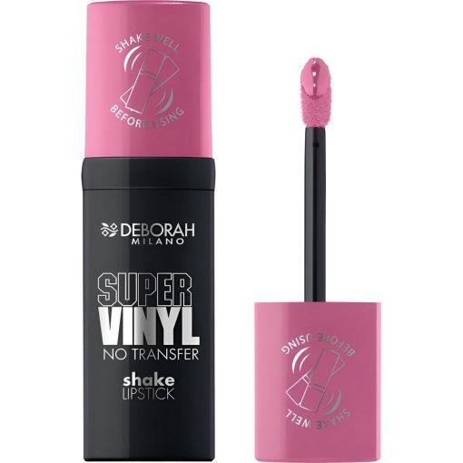 Deborah Milano Super Vinyl Shake Lipstick Barra de labios efecto vinilo resistente al agua ofrece color ultrapigmentado hasta 16 horas