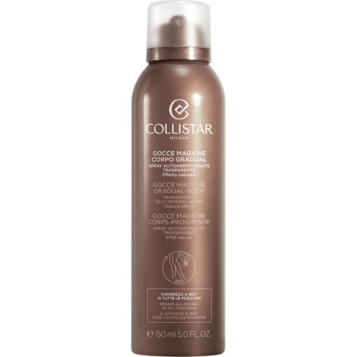 Collistar Gocce Magiche Viso Cuerpo Spray Gradual Spray autobronceador corporal transparente ofrece efecto calmante e hidratante para bronceado dorado y uniforme al instante 150 ml