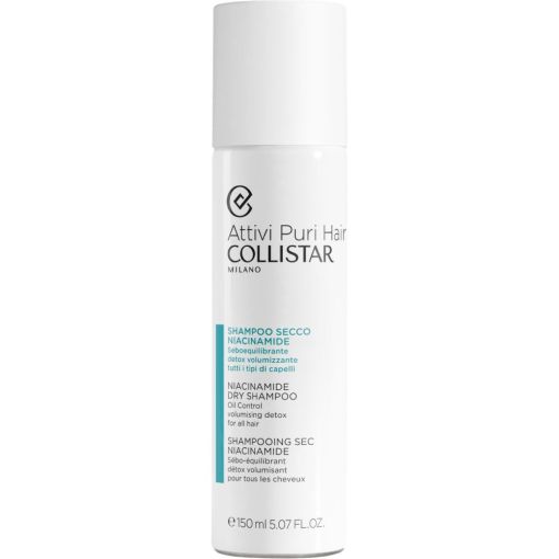 Collistar Attivi Puri Hair Champú En Seco Con Niacinamida Champú en seco sobrerregulador y purificante absorbe el exceso de sebo e impurezas para cabello resplanceciente 150 ml