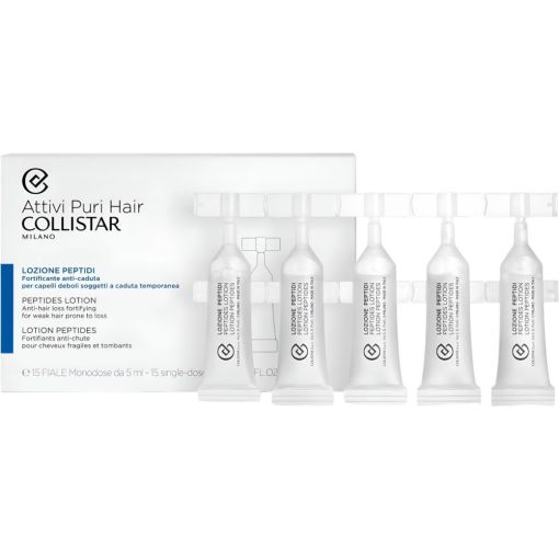Collistar Attivi Puri Hair Loción Con Péptidos Tratamiento anticaída previene combate y relentiza la caida ofreciendo aspecto más denso y sano 15x5 ml