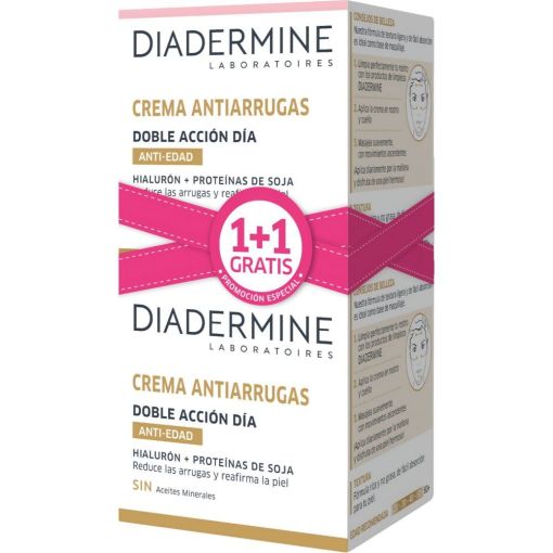 Diadermine Crema Antiarrugas Doble Acci&oacute;n D&iacute;a Duplo Formato Especial Crema de d&iacute;a antiarrugas y antiedad reafirma el contorno del rostro 2x50 ml