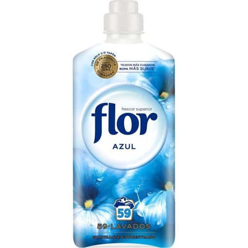 Flor Azul Suavizante Concentrado Suavizante concentrado ofrece sensaci&oacute;n de frescor y suavidad hasta 200 d&iacute;as 59 lavados 1062 ml