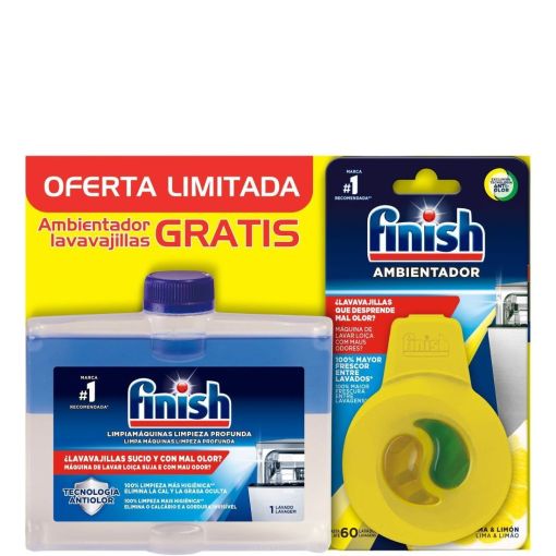 Finish Limpiam&aacute;quinas Doble Acci&oacute;n+Ambientador Oferta Limitada Pack regalo para limpiar grasa y cal y eliminar los olores del lavavajillas