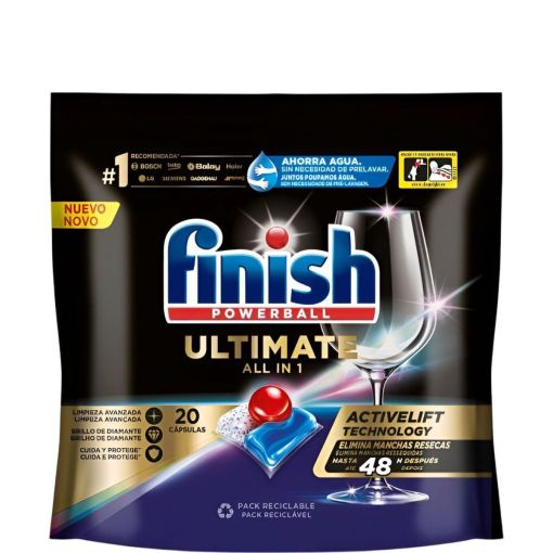 Finish Lavavajillas Powerball Ultimate All In 1 Lavavajillas a máquina en cápsulas poder desengrasante elimina manchas resecas para mejor limpieza brillo y disolución